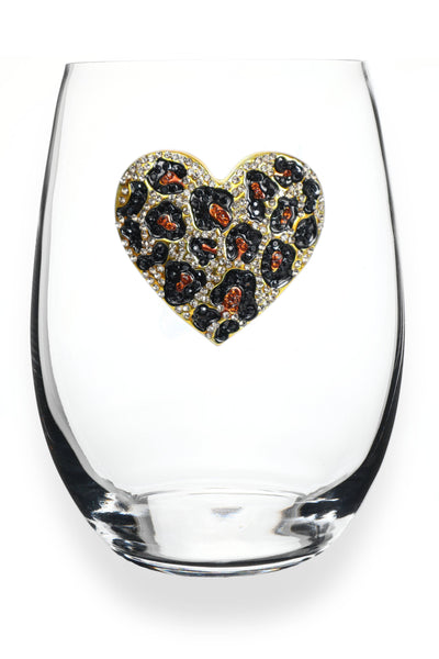 The Queens' Jewels® - Leopard Heart Jeweled Stemless Wine Glass