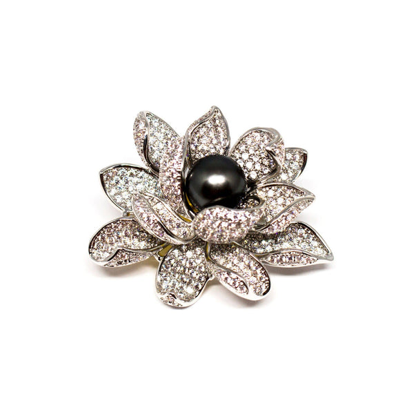 Timeless Pearl - Lotus Black Pearl Brooch