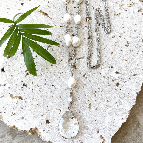 VB&CO Designs Handmade Jewelry - Pearl crystal quartz boutique salon necklace. Bridal
