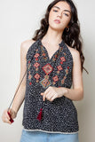 THML Embroidered Halter Neck Top with Tassel