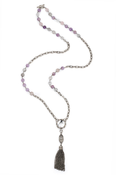 French Kande Lavender mix Honfleur chain with Swarovski Crystal and Tassle