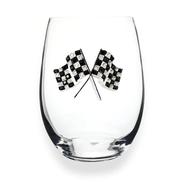 The Queens' Jewels® - Checkered Flag Jeweled Stemless Wine Glass