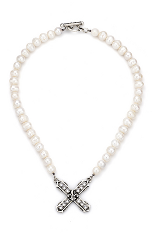 FRENCH KANDE WHITE FRESHWATER PEARLS WITH AUSTRIAN CRYSTAL FRENCH KISS PENDENT