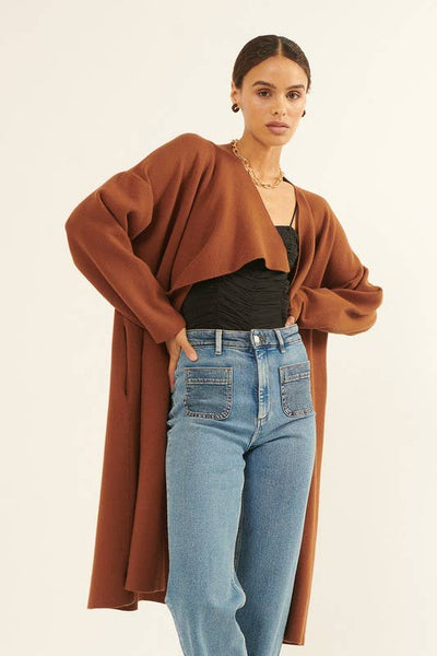 Lemon Tree - Draped Lapel Open-Front Duster Cardigan Sweater