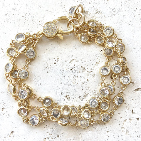Triple layered crystal bracelet boutique salon jewelry spa: Gold