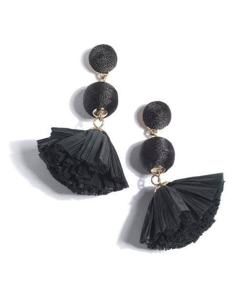 Bead wrapped double drop raffia EARRINGS