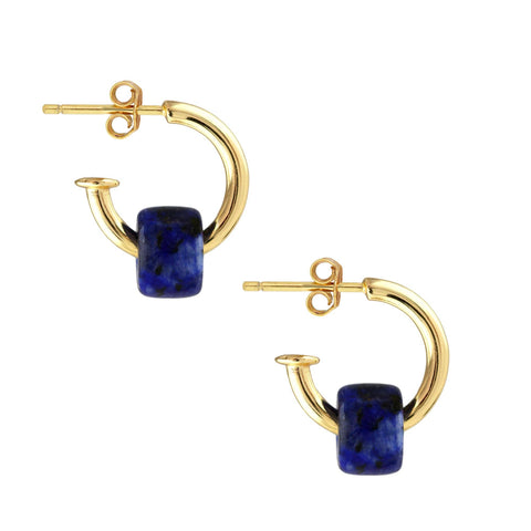 Kris Nations - Huggie Hoop Earrings with Gemstone Bead