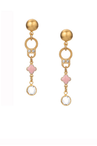French Kande 24 K clad Blush Quatrefoil and Austrian Crystal earrings