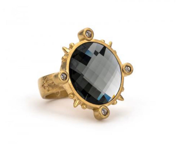 French Kande-GOLD SPIKED RING WITH BLACK DIAMOND SWAROVSKI