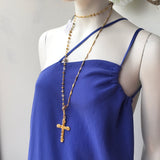 French Kande 42” Soliel Mix Linkage with 24k clad Diamond chain and Yellow Opal Channel Cross