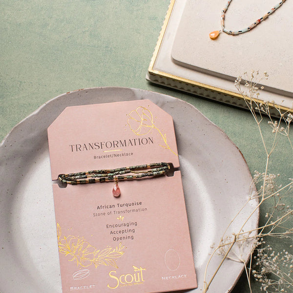 Scout Teardrop Stone Wrap African Turquoise/Watermelon/Gold - Stone of Transformation