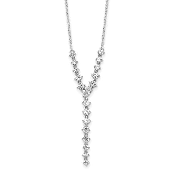 Cheryl M Sterling Silver Rhodium-plated Fancy Brilliant-cut Round and Pear CZ Y-Drop 16 Inch Necklace