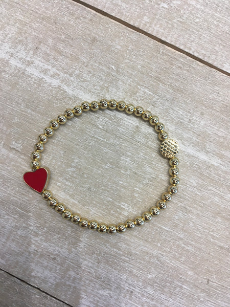 Marlyn Schiff Metal Beaded Bracelet with Enamel Sideways Heart