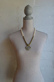 PEARLS WITH SILVER WIRE, CHEVAL CHAIN, ST. CHRIS MODERN MEDALLION AND SWAROVSKI