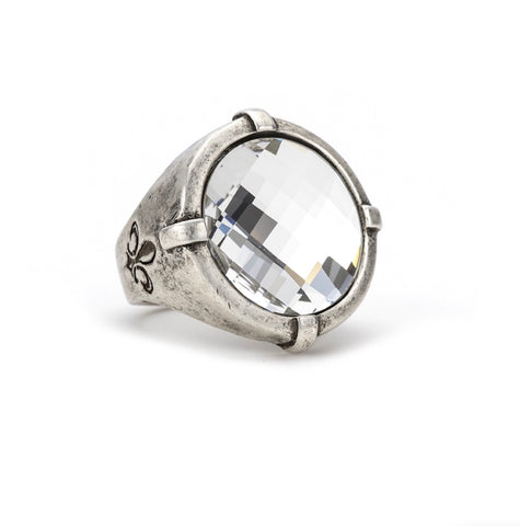 French Kande SILVER SIGNET RING WITH CRYSTAL SWAROVSKI CHESSBOARD