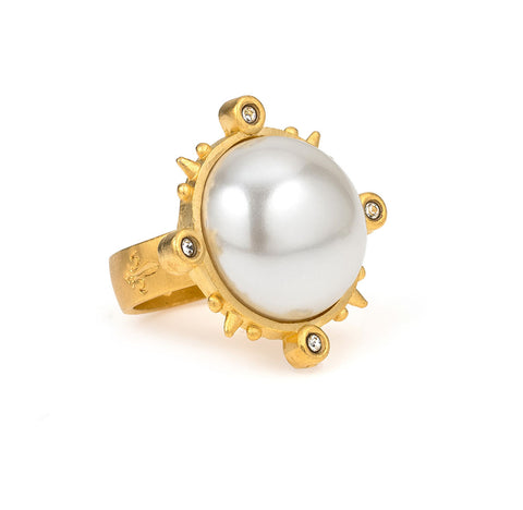 French Kande 24 K Gold Spiked Pearl Faux Ring