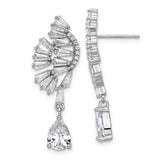 Cheryl M Sterling Silver Rhodium-plated Fancy Brilliant-cut and Tapered Baguette-cut CZ Post Dangle Earrings