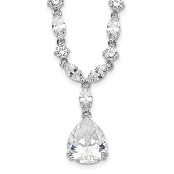 Cheryl M Sterling Silver Rhodium-plated Fancy Marquise-cut and Brilliant-cut Pear CZ 17 Inch Necklace