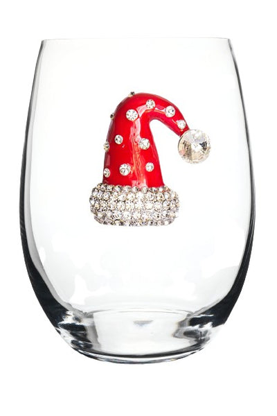 The Queens Jewels Santa Hat Stemless Wine Glass