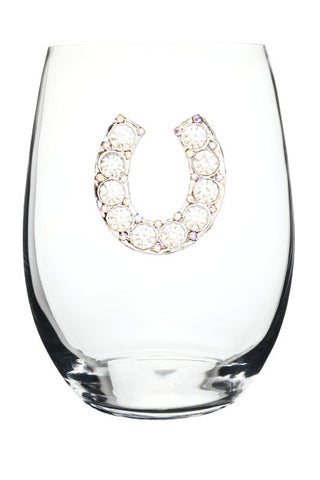 The Queens Jewels- Horseshoe Jeweled Stemless Wine Glass
